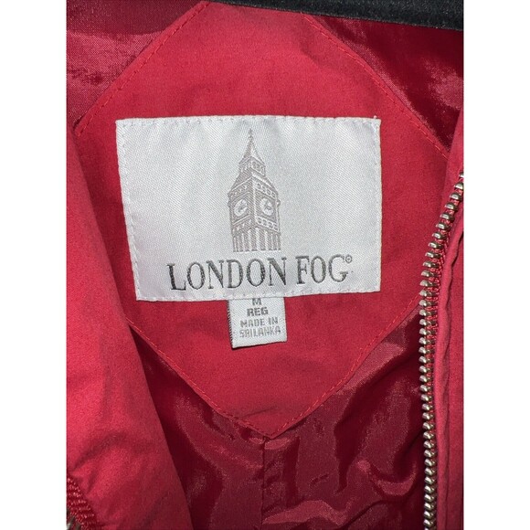 Vintage London Fog Jacket Red Medium Zip Hood Shoulder Pads Buttons Pockets - Picture 6 of 15